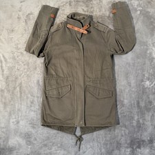 Lacoste Utility Field Parka Jacket Size 34 (XS/S) Olive Green Leather Trim