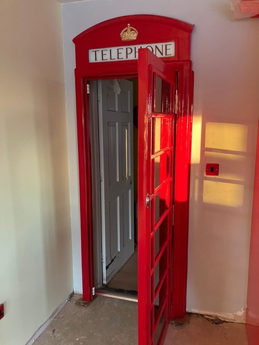 Red telephone box booth - red,