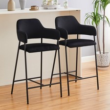 2Pcs Velvet Bar Stools Kitchen Breakfast Stool Seat Black