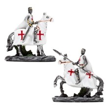 Set Of 2 Crusader knight Templar figures On Horseback Medieval Ornaments (219)