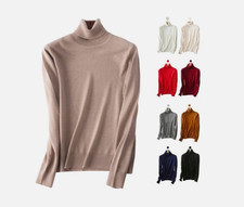 Womens Cashmere Turtleneck Sweater Slim Knitted Pullover Soft Elastic Jumper