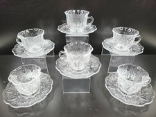 6 Soga Floral Cups Saucers Set Vintage Elegant Clear Dinner Glassware Japan Lot 