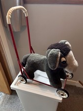 Vintage Nylena Push Along Donkey on Wheels - Grey - Retro - Decor - Shop Display