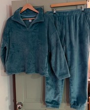 Women's John Lewis Teal Green/Blue Two Piece Fleece ZipUp Lounge Suit Size Large