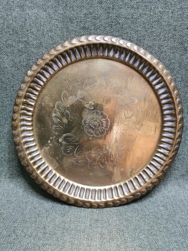 Vintage engraved brass - engraved, charger