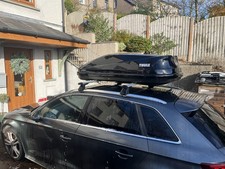 THULE TOURING M  450L BLACK GLOSS ROOF BOX AUDI ROOF BARS + BIKE CARRIERS BUNDLE