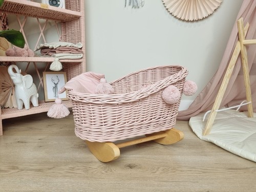 Wicker doll cot pink - doll,
