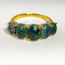 2.00 Ct Black Opal Wedding Prong Ring 925 Solid Yellow Gold