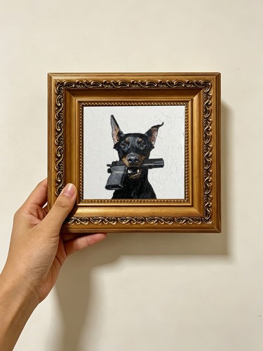 Edgy doberman portrait impasto - doberman,