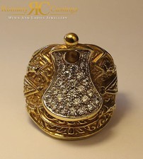 Men's 9ct Solid Gold Polished Saddle Ring White CZ 64g Hallmarked 30 x 40 mm