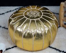 PREFILLED Boho Genuine Moroccan Leather Ottoman Pouffe Pouf Footstool In Gold