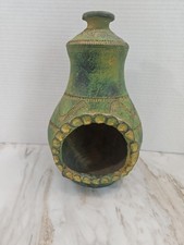 Hand Crafted Mexican Clay Art Pottery Chiminea Tabletop Decorative Green