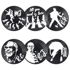 Coolty  6 Pack Retro CD Vinyl Record Coasters Drink Coasters for Bars Cafes