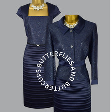 Luis Civit Size 14 Navy Blue Sparkle Dress and Jacket Mother of the Bride Outfit