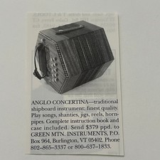 Green Mtn Instruments Anglo Concertina Box 964 Burlington VT Vintage Ad SAI6-S13