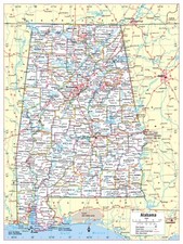 Alabama State Wall Map Large Print Poster - 24"Wx32"H