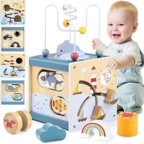 Wooden activity cube baby toys - activity,