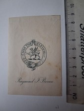 19th cent EX-LIBRIS BOOKPLATE Crest ~ Raymond F Bevan