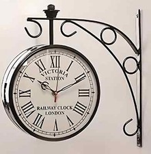 Double Sided Clock Black 8" Wall Clock Victoria station Clock