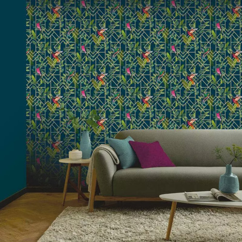 Navy tropical wallpaper - navy,
