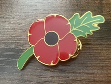 Red Poppie Flower Pin Veteran Lest We Forget Badge Lapel Metal Enamel UK GB
