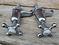 Vintage Pair Chrome Basin Taps Hot & Cold Porcelain 1/2"