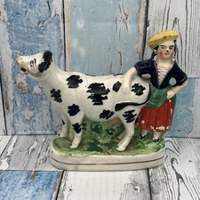 Staffordshire Pottery Cow & Milkmaid Creamer-19th Century-Free UK Postage