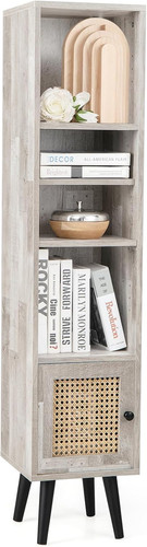 Slim bookcase oak grey - grey, rattan