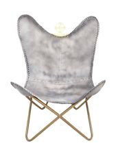 Butterfly Chair - Golden Frame Leather Chair–Gray Leisure Office Chair PL2-1.197
