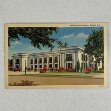 Vintage Linen Curt Teich Mobile Alabama Public Library Postcard Unposted 1942