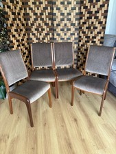 Set Of 4 Vintage Mid-Century G Plan Teak & Brown Velour Dining Chairs Danish MCM