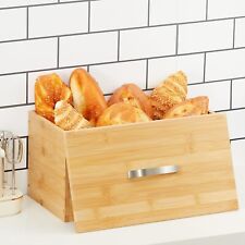 Bamboo Wooden Bread Bin Kitchen Storage Box With Handle Lid Classic Finish
