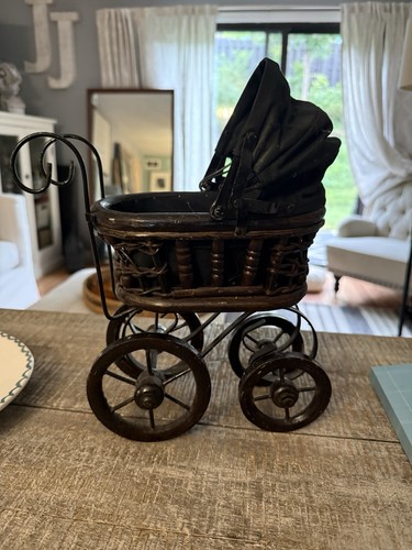 Vintage wood and wicker doll - wicker,