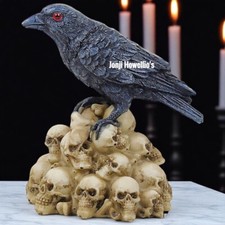Raven Crow Skull Pile Gothic Skulls Black Bird Ornament Figurine Pagan Wiccan