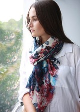 Morgan & Oates Wrap - Cashmere & Merino Blend - Pink, Blue on Cream Raindrop