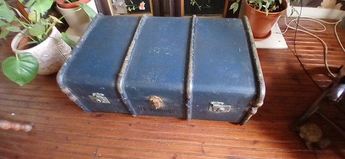 Vintage banded travel trunk - travel,