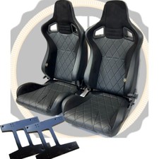 Pair BB6 Reclining Bucket Seats Diamond Stitch Suede Direct Fit BMW MINI 02-06
