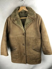 VINTAGE Womens Sheepskin Coat 42 Small Jacket Button Up Brown 80s