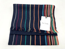 PAUL SMITH Navy Wool-Silk 'Signature Stripe' Scarf  *New Season*