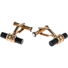 Montblanc Cufflinks Rose Gold Black Iconic Meisterstuck Star Bar Onyx Steel Mens