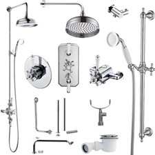 Chrome Traditional Shower Mixer, Valve, Arm, Head, & Handsets