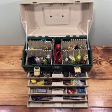 Vintage Fishing Tackle Box Full Plano Case Lures Hooks Weights