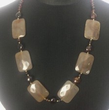 2 TONE BROWN BEADED TORTOISE SHELL STATEMENT MID LENGTH NECKLACE