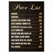 Barber Shop Price Salon List Advertising Prices Poster Print - A5 A4 A3 A2 A1