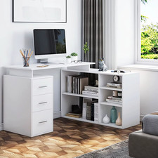 L Shaped Desk With Drawers And Shelves Home Office Study Corner Workstation Unit