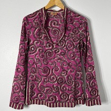Tory Burch Shirt Women 6 Sequin Stephanie Tunic Fuchsia Lightweight Vibrant