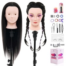24'' 50% Real Human Hair Training Head Hairdressing Makeup Mannequin Doll&Clamp
