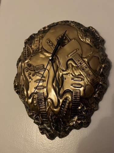 Golden guitar wall clock - wall,