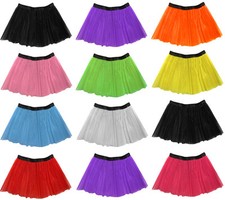 Long 14" Neon 3 Layers of Net UV Flo Tutu Skirt Hen Fancy Dress Party Adult Size