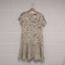 Max Mara Studio 100% Silk Flippy Dress Floral Print Off White Cream - UK 10